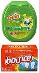 81-ct Gain Flings Original Laundry Detergent Pacs + 240 ct. Bounce Fabric Softener Sheets for $15.13
