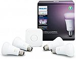 Philips Hue White and Color Ambiance A19 60W Equivalent Smart Bulb Starter Kit (3-Bulb Kit $138, 4-Bulbs Kit $159)