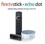 Fire TV Stick with Alexa Voice Remote + Echo Dot (White) $60