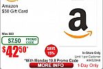 (Frys - Start 10/8) Amazon $50 Gift Card $42.50 (In Store Only)
