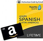 Rosetta Stone: Learn Spanish (Latin America) [Lifetime Online/Mobile Access - Digital Code] + Amazon.com $20 Gift Card $179 (42% Off)