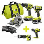 Ryobi 18-Volt ONE+ Lithium-Ion Cordless Brushless Combo Kit (3-Tool) w/Bonus Reciprocating Saw with Impact Wrench $259 and more