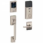 Schlage Camelot Satin Nickel Connect Smart Lock with Alarm and Right Handed Accent Lever Handleset $179 and more