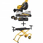 DEWALT FLEXVOLT 120-Volt MAX Lithium-Ion Cordless Brushless 12 in. Sliding Miter Saw w/ AC Adapter, Batteries and Bonus Stand $649 and more
