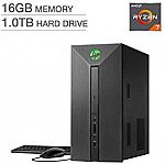 HP Pavilion Power 580-137C Gaming Desktop (AMD Ryzen R7-1700 16GB 1TB Radeon RX550 4GB - Refurbished) $550