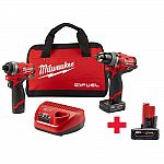 Milwaukee M12 FUEL 12-Volt Lithium-Ion Brushless Cordless Hammer Drill & Impact Driver Combo Kit (2-Tool)W/ Free 6.0Ah Battery $199