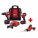 Milwaukee M18 18V Li-Ion Brushless Cordless Hammer Drill/Impact Combo Kit (2-Tool) + Free M18 Hackzall $229 (42% Off)