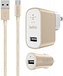 Belkin Home and Car USB Chargers with Micro-USB Cable (Gold) $6.99