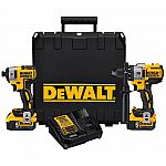 DEWALT 20-Volt MAX XR Lithium-Ion Cordless Brushless Hammerdrill/Impact Combo Kit (2-Tool) with (2) Batteries 5Ah and Charger $224