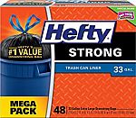 Hefty Extra Strong Drawstring Trash Can Liner Bags, 33 Gallon, 48 Ct $10.39
