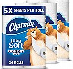 24-Ct Charmin Ultra Soft Toilet Paper, Family Mega Roll with Cushiony Touch $22.50 or Less