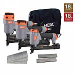HDX Pneumatic 3-Piece Nail Gun Finish and Trim Kit with Canvas bag $69, Freeman High Power Portable 12-Volt Inflator $49 and more