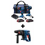 Bosch Compact Tough Core18V 2-Tool 18-Volt (Li-Ion) Power Tool Combo Kit + Cordless Rotary Hammer $199
