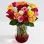 Groupon/ProFlowers: Two Dozen Colorful Roses with Red Ombre Vase - $21 Shipped