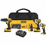 DEWALT 20V MAX Li-Ion Cordless Combo Kit (4-Tool) with (2) Batteries, Charger and Tool Bag $159