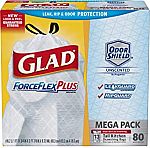 80-Ct Glad ForceFlexPlus Tall Kitchen 13Gal Trash Bags $7.27 or Less