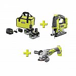 Ryobi 18v One+ Lithium+ HP 3.0 AH 2-Pack Starter Kit with 2 Free Tools $99