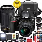 Nikon D3500 DSLR Camera w/ AF-P 18-55mm VR and 70-300mm Lenses Bundle $399
