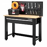 Home Depot garage storage and accessories Sale: Husky 4' Solid Wood Top Workbench with Storage $230, Energizer 7500mAh Jump Starter $65 and more