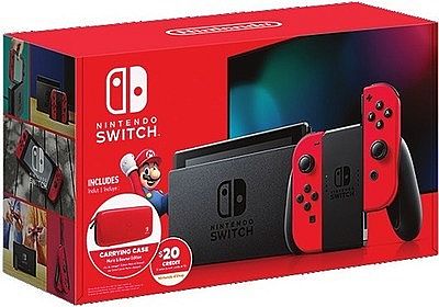 Nintendo Switch with Mario Red Joy-Con + $20 Nintendo eShop Card + Special Carrying Case $299