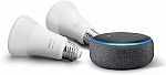 Amazon Echo Dot (3rd Gen) + 2-Pack Philips Hue A19 Smart Bulbs (No Hub Req'd) $35