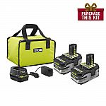 Ryobi 18-Volt ONES Lithium+HP 3ah starter kit (2 pack) and 4ah Battery (2-Pack) $109