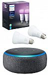 Philips - Hue White & Color Ambiance A19 Bluetooth Smart LED Bulb (2-Pack) & Echo Dot $65