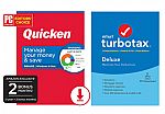 TurboTax Tax Software Deluxe + State 2019 + 14-mo Quicken Deluxe Personal Finance $47 and more
