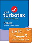 TurboTax 2019 + $10 Amazon Gift Card (PC or Mac Download): Deluxe $30, Deluxe + State $40 & More