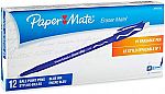 12-Count Paper Mate 3910158 EraserMate Erasable Pen, Medium Point, Blue $1.33