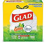 100-ct Glad  OdorShield 13 Gallon Tall Kitchen Drawstring Trash Bags - $10.79