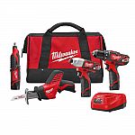 Milwaukee M12 12-Volt Lithium-Ion Cordless Combo Tool Kit $199 (41% Off) & More + Free Shipping