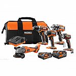 RIDGID 18V Li-Ion Brushless Cordless 5-Tool Combo Kit w/ 2x Batteries & Charger $259 (48% Off)