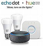 Amazon Echo Dot (3rd Gen) + Philips Hue White and Color Smart Light Bulb Starter Kit $90