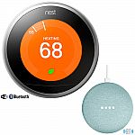 Nest Learning Thermostat (3rd Gen, Stainless Steel) w/ Google Home Mini (Aqua) $159