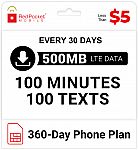 360-Day Red Pocket Prepaid Wireless Basic Phone Plan $50