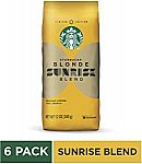 6 Pack Starbucks Blonde Sunrise Blend Light Roast Ground Coffee (12-oz. bags) $18.70