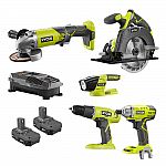 RYOBI 18-Volt ONE+ 5 Tool-Combo Kit + 2 Batteries and charger $144