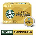Starbucks Blonde Sunrise Light Roast Coffee for Keurig, 6 Boxes of 10 (60 total K-Cup pods) $27