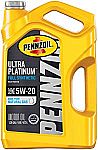 Pennzoil Ultra Platinum Full Synthetic 5W-20 Motor Oil 5 Quart $18.89