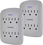 2 Pack PHILIPS 6-Outlet Surge Protector Tap $9.97
