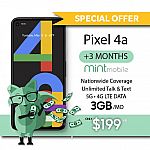 Google Pixel 4a Black + 3 Months Free Mint Mobile Bundle $200