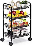 4-Tier Mesh Wire Rolling Cart Multifunction Utility Cart $21.74