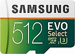 SAMSUNG EVO Select 512GB microSDXC UHS-I U3 100MB/s Memory Card $65