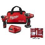 Milwaukee M12 FUEL 12-Volt Lithium-Ion Brushless Cordless Hammer Drill & Impact Driver Combo Kit (2-Tool) with Bit Set (45-Piece) $115 (Org $254)