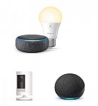 Ring Stick Up Indoor/Outdoor Camera + Echo Dot 3rd gen + Echo Dot 4th gen + Smart LED Bulb $95