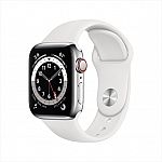 Apple Watch Series 6 GPS + Cellular, 40mm Silver Stainless Steel w/ White Band $483