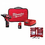 Milwaukee M12 Lithium-Ion 1/4 in. Hex Screwdriver Kit + Driver Bit Set $90