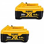 2-Pack DEWALT 20-Volt MAX XR Lithium-Ion Premium Battery Pack 6.0Ah $129 (Save $36)