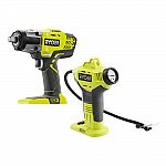RYOBI 18V ONE+ Cordless 3-Speed 1/2 in. Impact Wrench and Power Inflator $99